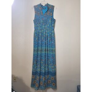 Love Reign Maxi Dress Womens Keyhole Sleeveless Floral Long Turquoise Sz L